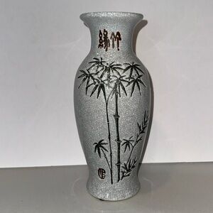 VINTAGE Chinese Crackled Glaze 10” Vase Chinoiserie Bamboo, Asian Decor